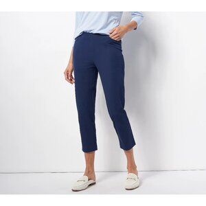 Isaac Mizrahi Live Petite 24/7 Stretch Crop Pants with Pockets 28 Dark Navy NEW